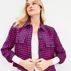 Houndstooth Textured Cropped Shirt Jacket
